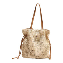 Modieuze katoenen schoudertas met trekkoord, handtas,-Beige