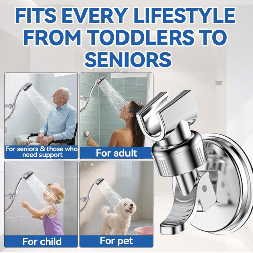 Adjustable Shower Head Holder with Strong Suction Cup,No Tools/Drill Installation,Heavy-Duty Suction,Adjustable Arm for Bathroom