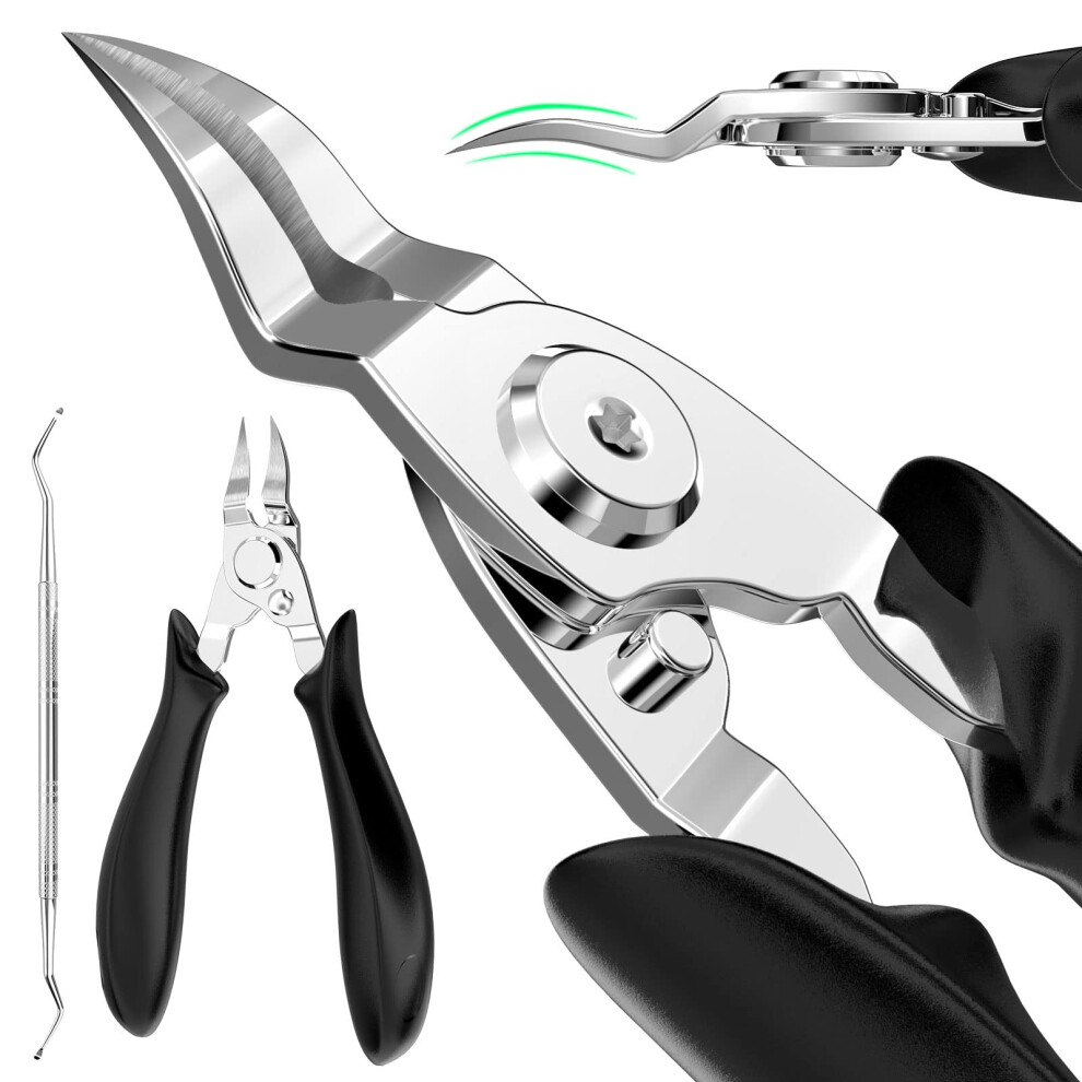 Stainless Steel Toenail Clippers for Thick & Ingrown Nails - Concave Edge Curved Blade, 30 Sharp Precision Trimming
