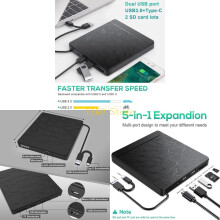 K32C Plugs and Play External Disc BurnerS for Laptops Featuring 2 in 1 USB Cable and Port Connectivity Wide Compatible