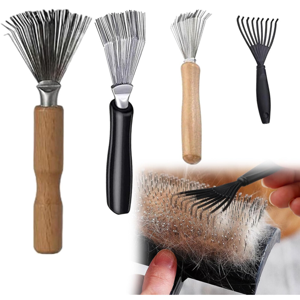 Black 4 Piece Hair Brush Cleaner Tool Set, Hairbrush Cleaning Claws Rake Design Comb