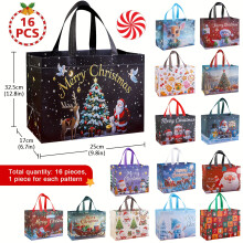 (16 Large Capacity Gift Bags) Christmas Gift Bags with Handles,Extra-Large Party Favor Bags (12.8x9.84x6.99in),Reusable Santa, Snowman, Christmas