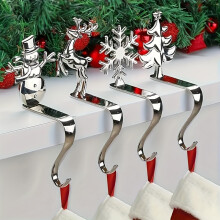 (silver) 4pcs Festive Christmas Stocking Holder Set, Polished Golden & Metal Hooks with Non-Slip Pads, Fashionable Wall-Mounted