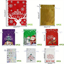 (Mixed Colors And Sizes 33pcs/set) Christmas mixed color drawstring gift bags, various sizes, suitable for Christmas parties and holiday gift