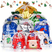 (60pcs) Christmas Gift Bags - 30pcs Various Sizes, 30pcs with Colorful Tags, Holiday Decorations, Party Gifts