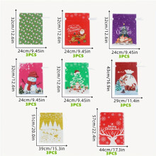 (24 pcs (3 pcs per style)) Festive Christmas Drawstring Bags - Small, Medium, Large Sizes,Ideal for Gift Packaging & Holiday Party Decorations,