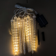 (Warm White) 8-Pack Solar-Powered Icicle Lights - Outdoor Christmas Decoration with Solar Charging, Auto-Cycling On/Off
