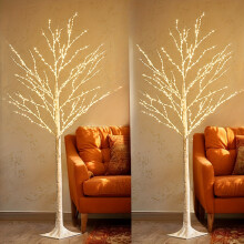 (2pcs 5ft/150cm) USB-Powered LED Lighted White Birch Tree Lights - Durable Plastic Stake Decor for Weddings, Christmas,Thanksgiving