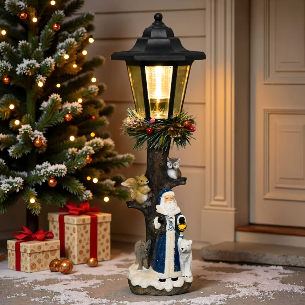 (Outdoor) 1pc Solar-Powered Outdoor Christmas Santa Claus & Reindeer Figurine - IPX4 Weatherproof Resin Sculpture with Glowing Lan