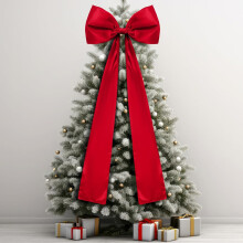 (Red) Extra Large 50.8cm x 119.38cm Christmas Tree Topper Bow,Xmas Tree Decoration with Lustrous Satin-like Bow for Home,