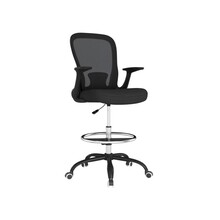 HOMCOM Draughtsman Chair, Mesh Drafting Chair, Ergonomic Office Chair with Flip-up Armrest, Adjustable Foot Ring, Black