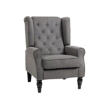 HOMCOM Retro Accent Chair, Linen Wingback Armchair with Wood Frame Button Tufted Design for Living Room Bedroom, Dark Grey