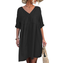 Abito baby doll con scollo a V, abito a vita impero da donna con maniche corte e silhouette ampia e fluida, abito estivo casual dalla vestibilità