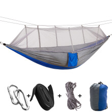 Lightweight Camping Hammock with Hanging Kit, 600lbs Load Mosquito Net Included Portable Parachute Nylon Swing Bed, Quick & Secure Setup for Outdoor