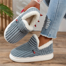 (Grey, 6) Damen-Winterhausschuhe mit plüschartigem Futter und dicker PU-Sohle – Slip-On-Hausschuhe für drinnen und draußen,