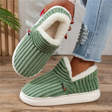 (Green, 8.5) Damen-Winterhausschuhe mit plüschartigem Futter und dicker PU-Sohle – Slip-On-Hausschuhe für drinnen und draußen,