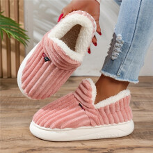 (Pink Color, 2.5) Damen-Winterhausschuhe mit plüschartigem Futter und dicker PU-Sohle – Slip-On-Hausschuhe für drinnen und draußen,