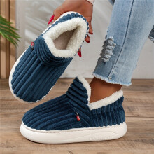 (Navy Blue, 6) Damen-Winterhausschuhe mit plüschartigem Futter und dicker PU-Sohle – Slip-On-Hausschuhe für drinnen und draußen,