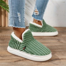 (Green, 2.5) Damen-Winterhausschuhe mit plüschartigem Futter und dicker PU-Sohle – Slip-On-Hausschuhe für drinnen und draußen,