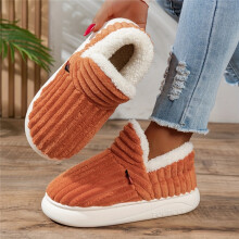 (Orange, 5) Damen-Winterhausschuhe mit plüschartigem Futter und dicker PU-Sohle – Slip-On-Hausschuhe für drinnen und draußen,