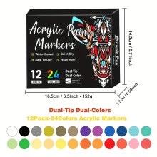 (24 colors-12 packs) Lebendige Farben, doppelseitige Acrylfarbmarker mit zwei Spitzen – schnell trocknend, hohe Qualität