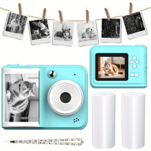 (Blue 2 rolls of paper) Sofortbildkamera, digitaler Fotodrucker mit hochbrechender Polymerlinse, wiederaufladbar über USB, tolles Werkzeug für