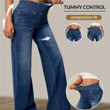 (Deep Blue, 6) Dehnbare Damenhose mit weitem Bein und hoher Taille – bequeme, elegante und stilvolle lange Hose mit Taschen, perfekt