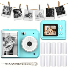 (Blue 10 rolls of paper) Sofortbildkamera, digitaler Fotodrucker mit hochbrechender Polymerlinse, wiederaufladbar über USB, tolles Werkzeug für