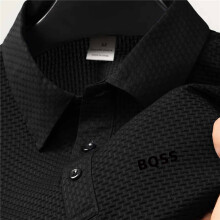 (Black, 42) Camisa de golf de secado rápido para hombre: tejido de fibra transpirable Ice Sliky, estampado geométrico, ajuste