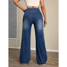 (Deep Blue, 10) Stretchy wide-leg bukser for kvinner med høy midje – komfortable, elegante og stilige langbukser med lommer, perfekt