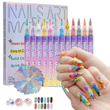 12 farger 0,5 mm 3D neglelakkpenn 24 gjenbrukbare sjablongklistremerker Sett Nail Art Pennesett Hurtigtørkende