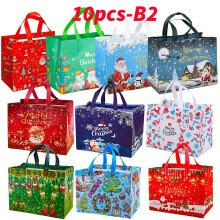 (B2, 10pcs) 10 stk store julegaveposer med håndtak, gjenbrukbare, ikke-vevde julegaveposer til nyttår og jul