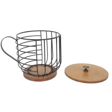 Große Kapazität schwarzer Eisen-Kaffeekapselhalter mit Holzbasis und Deckel