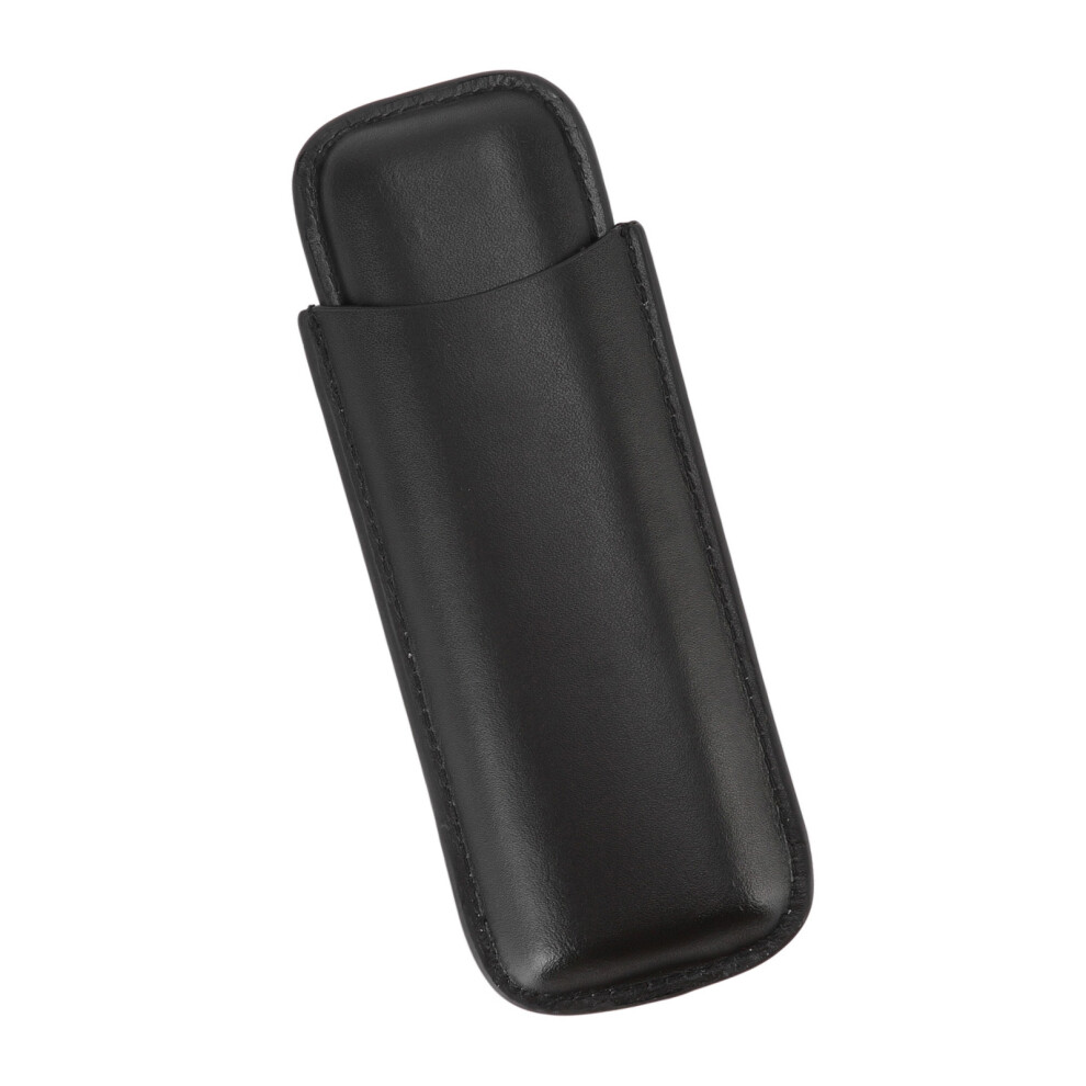 Black Portable Leather 2-Finger Cigar Holder For Travel & Business
