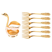 Elegante zwaanvormige houder en 6 roestvrijstalen dessertvorkjes, multifunctioneel decoratief en elegant bestek voor speciale gelegenheden,