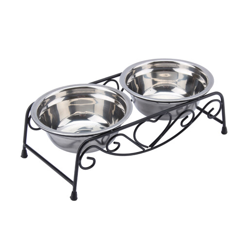 Διπλή ταΐστρα κατοικίδιων από ανοξείδωτο ατσάλι, κατάλληλου μεγέθους για