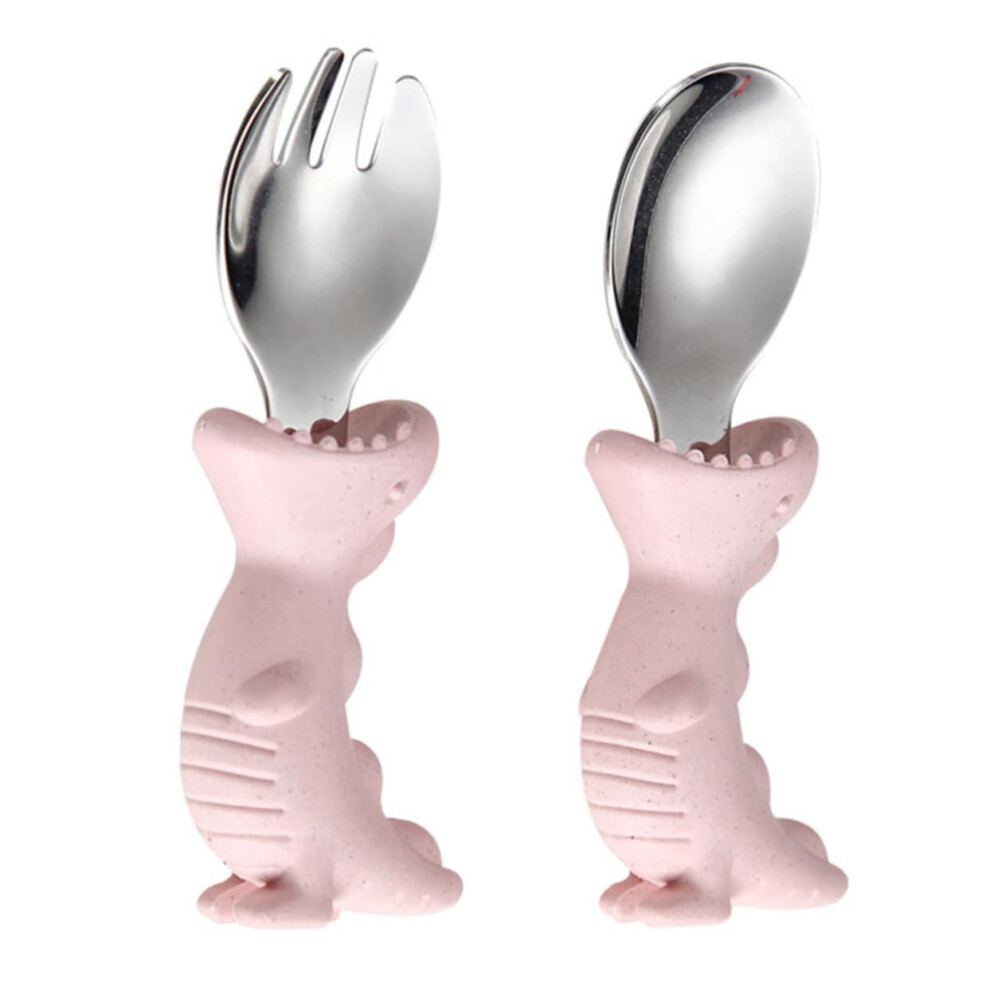 2pcs Spoon Fork Stainless Steel Training Cutlery with Food Grade PP Handles Comfortable Grip Durable Safe for Learning
