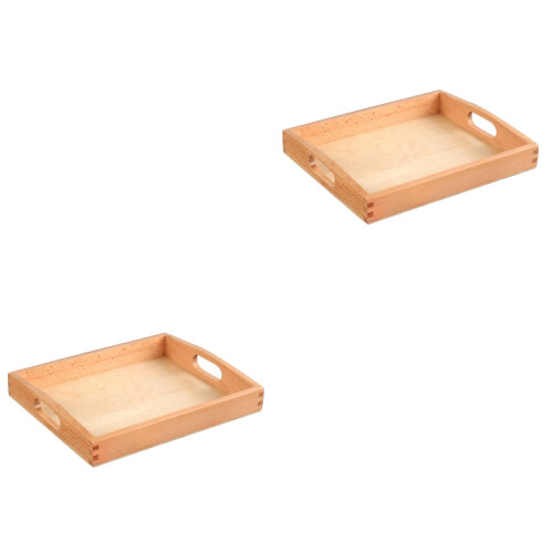 2Stk Holztablett Mit Griffen Hellbraun - Und Aufbewahrungsbox 2