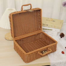 Cestino da picnic in plastica rattan intrecciato da 45cm, per uso esterno, con manico a anello