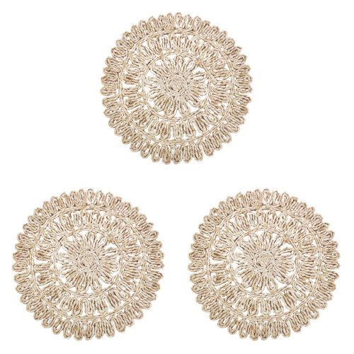 3Pcs Handmade Decorative Beige Weave Placemats Cup Mat Set 1