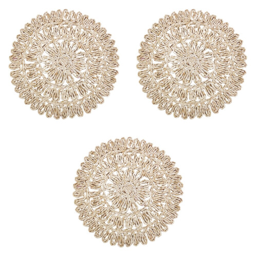 3Pcs Handmade Decorative Beige Weave Placemats Cup Mat Set 2