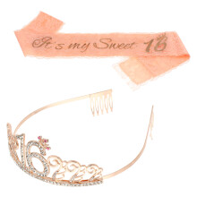 4Pcs Comfortable Gold Glitter Birthday Sash and Hair Band Party Set