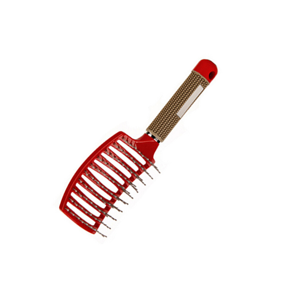 Red Row Vented Hairbrush With Ball Tipped Bristles, Curved Detangling & Massage Tool