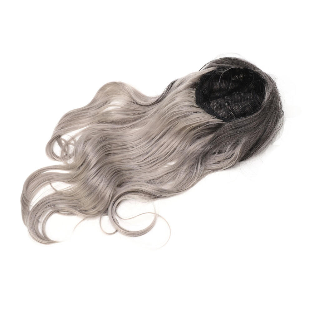 Adjustable Fit Gradient Wavy Wig - Black Gray Heat Resistant Curly Hair