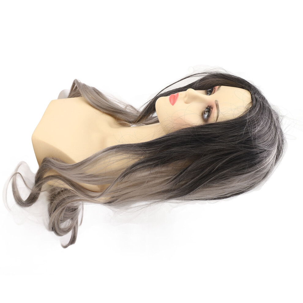 Unisex Black Versatile Curly Wavy Wig With Gradient Gray For Parties And Work