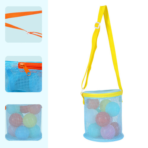 Mesh Beach Bag Seashells Storage Bag Beach-pink purple strap 2