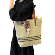 Women Beach Bag Large Capacity Handbag Rattan Straw-Beige