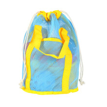 Mesh Beach Bag Sand Toy Bag Seashells Storage-blue yellow strap