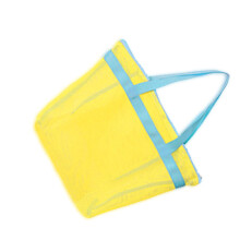 Mesh Beach Bag Large Capacity Beach Toy Bag-yellow blue strap