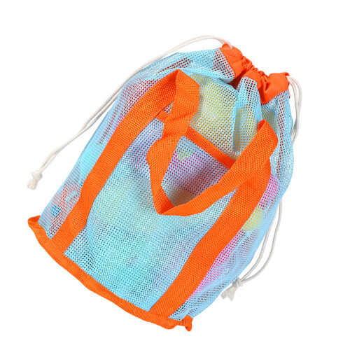 Mesh Beach Bag Seashells Storage Bag Large-blue orange strap
